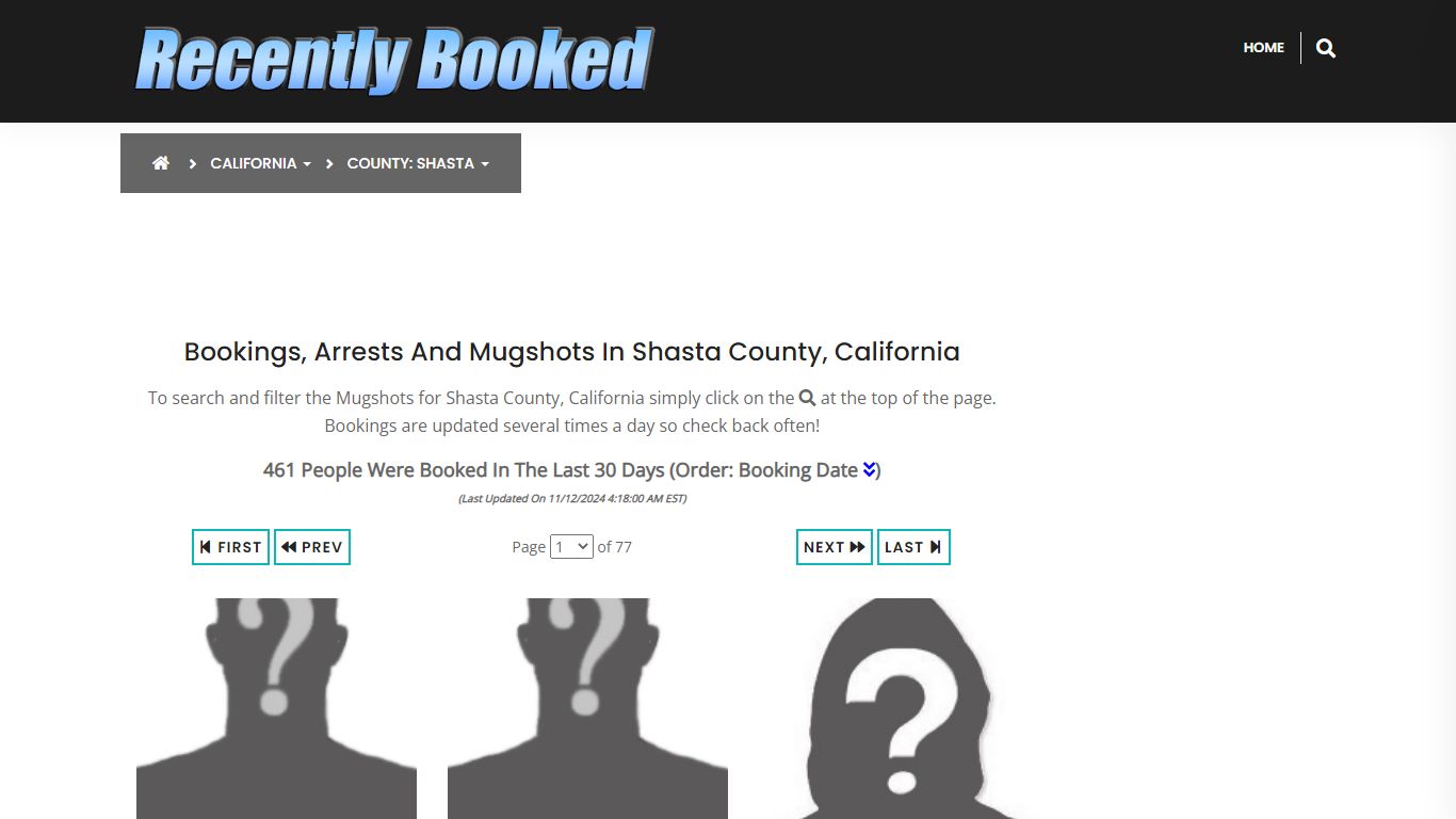 Bookings, Arrests and Mugshots in Shasta County, California