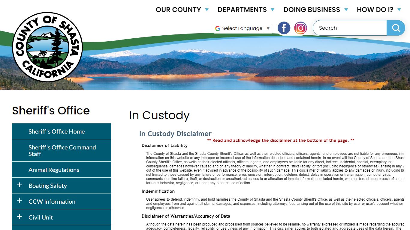 In Custody - Shasta County California