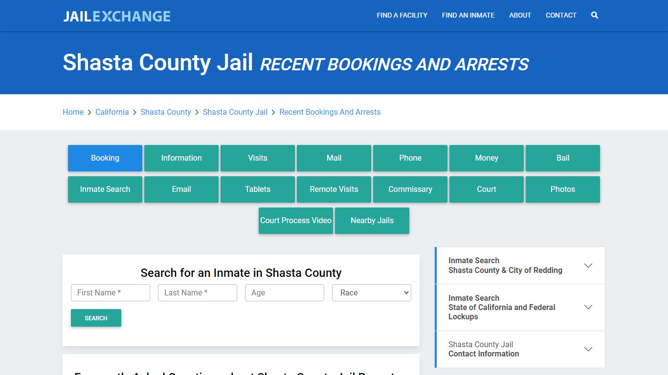 Shasta County Jail Recent Bookings And Arrests - Jail Exchange