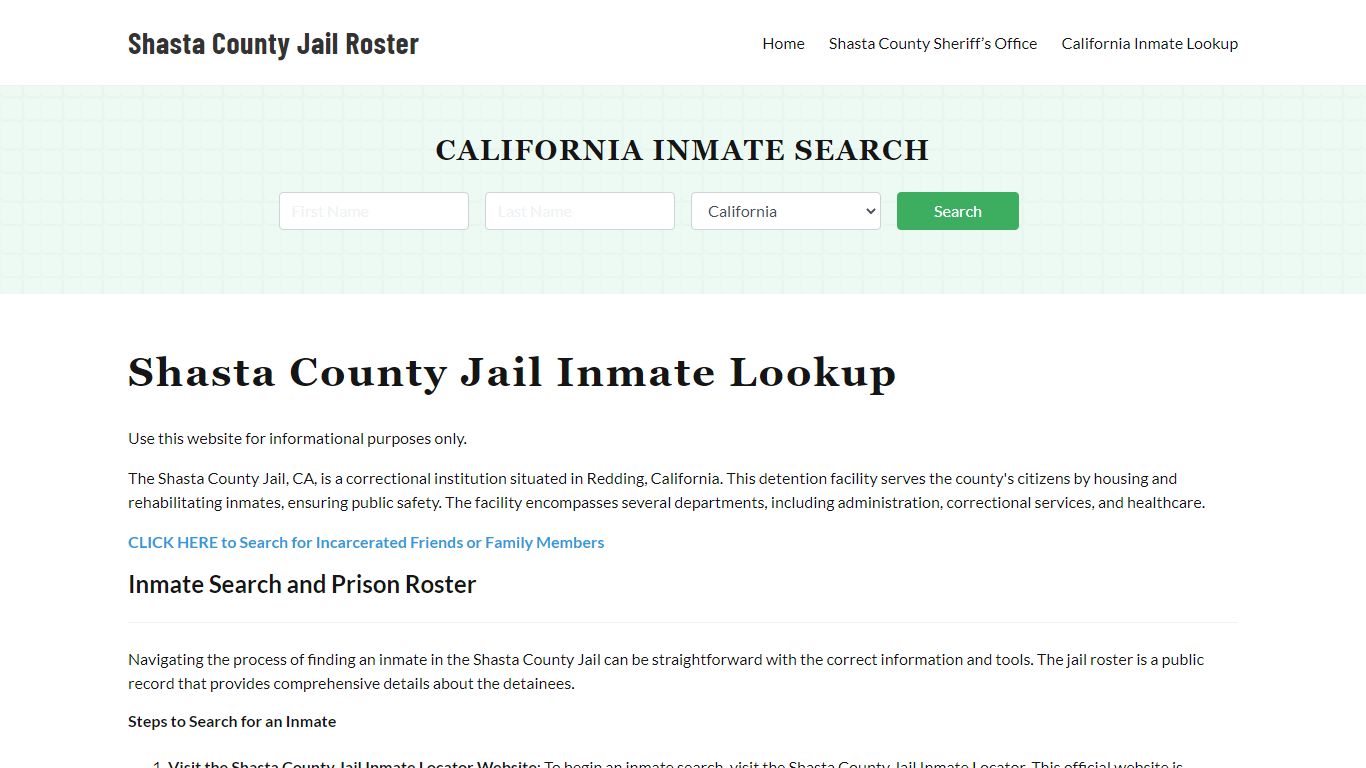 Shasta County Jail Roster Lookup, CA, Inmate Search