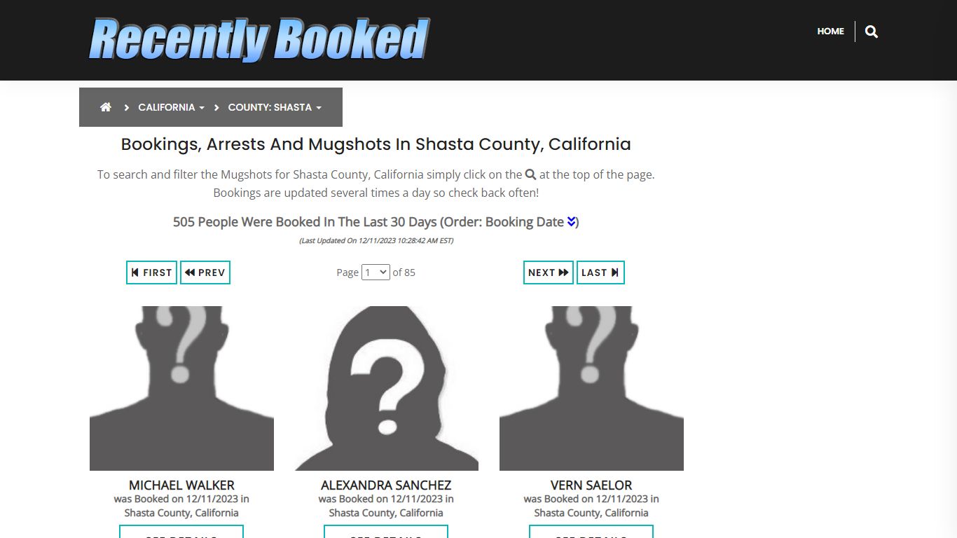 Bookings, Arrests and Mugshots in Shasta County, California